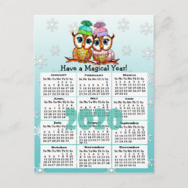 Postal Pequeño calendario de búhos caprichosos de 2020