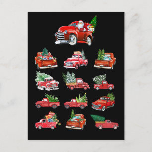 Postal Pequeño Camión Rojo cargando un árbol de Navidad
