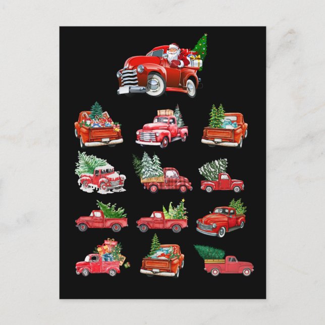 Postal Pequeño Camión Rojo cargando un árbol de Navidad (Anverso)