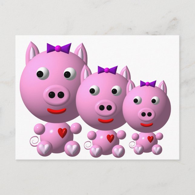 Postal Pequeño cerdo con corazones y arco! (Anverso)