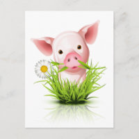 Pequeño cerdo rosado en la hierba