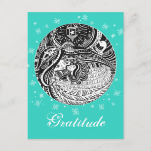 Postal Pequeño Chica de coincidencia Aqua Postcard