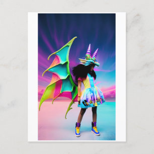 Postal Pequeño Chica Dragón