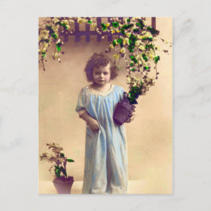 Postal Pequeño Chica francés Vintage