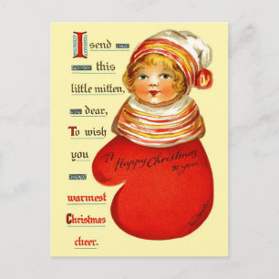 Postal Pequeño Chica Red Mitten