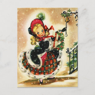 Postal Pequeño Chica rubio con regalos