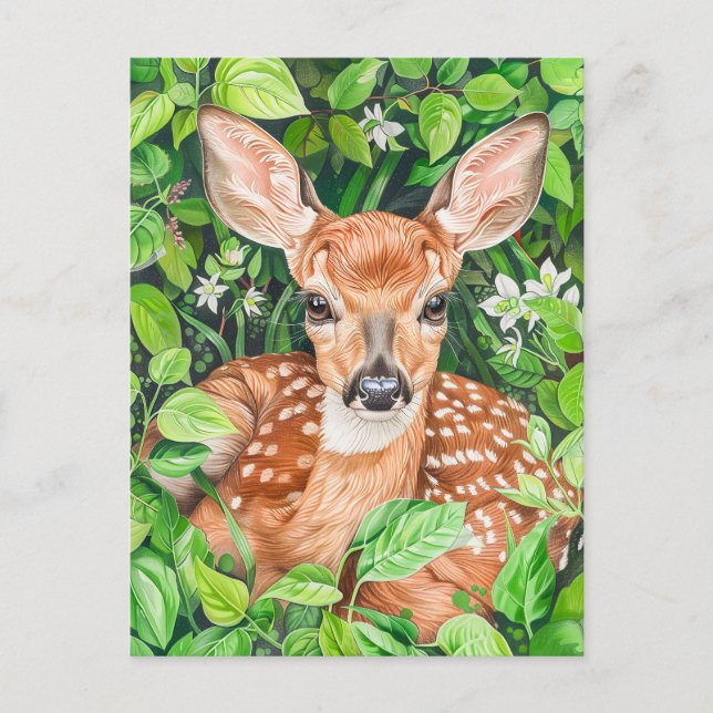 Postal Pequeño ciervo en la pradera exuberante (Anverso)