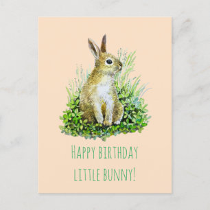 Postal pequeño conejo feliz cumpleaños