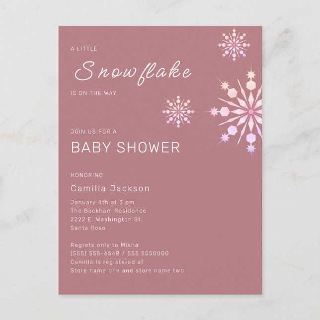 Postal Pequeño copo de nieve en Baby Shower para Chicas (Anverso)