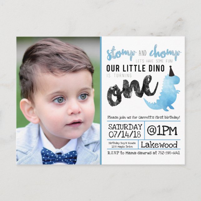 Postal Pequeño Dinosaurio Aniversario Tema Dinosaurio Azu (Anverso)