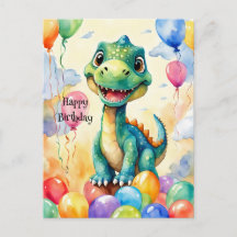 Pequeño dinosaurio lindo con muchos globos de colo