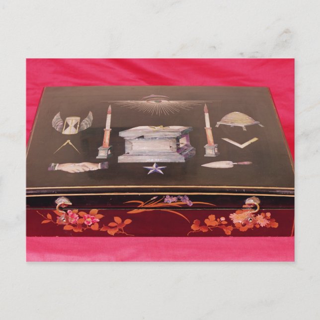 Postal Pequeño funda de madera con símbolos de masonería (Anverso)