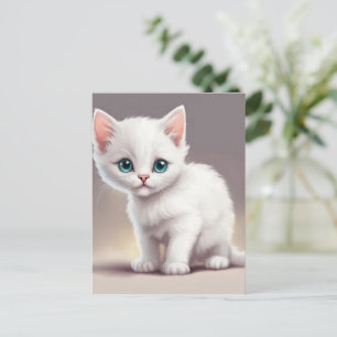 Postal Pequeño gatito blanco adorable