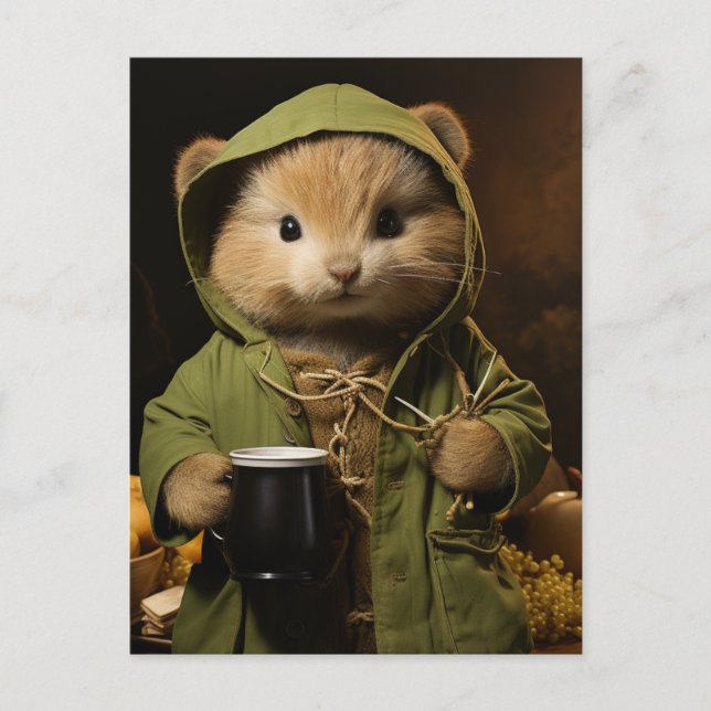 Postal Pequeño Hamster Adorable Con Café (Anverso)