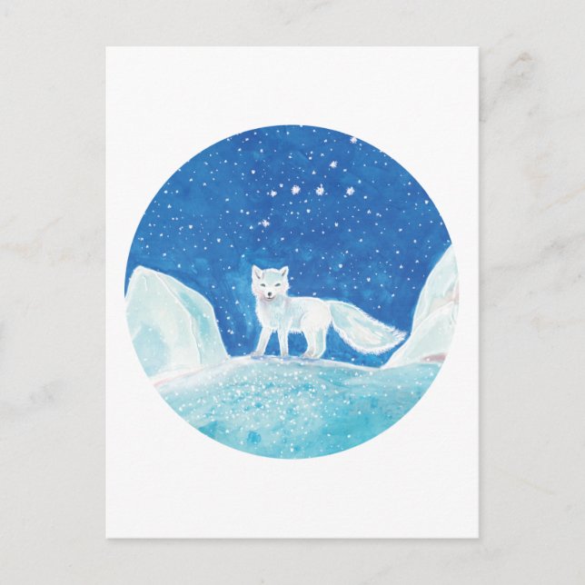 Postal Pequeño Ilustracion de Fox Ártica (Vulpes Lagopus) (Anverso)