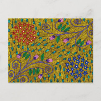Postal Pequeño Jardín Amarillo Floral Y Hojas