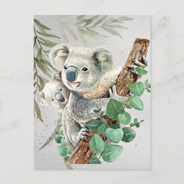 Postal Pequeño Koala lindo oso arte animal australiano (Anverso)