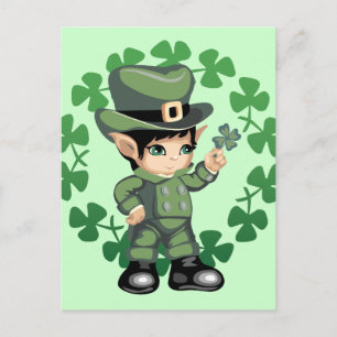 Postal Pequeño Leprechaun con Shamrock