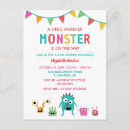 Postal Pequeño monstruo en camino a Baby Shower Halloween