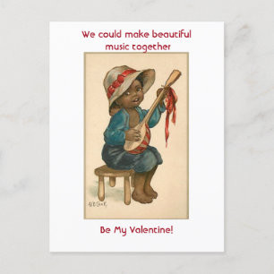 Postal Pequeño niño afroamericano vintage jugando al banj