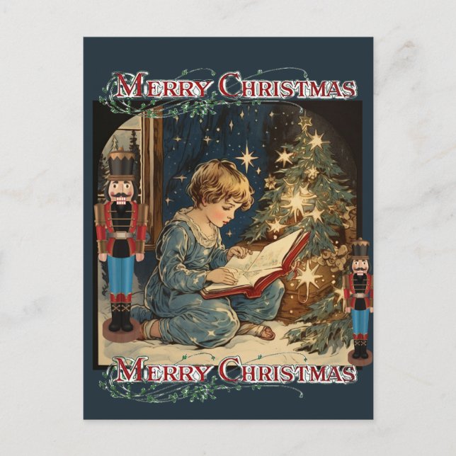 Postal Pequeño niño y chaquetas artísticas navidad (Anverso)