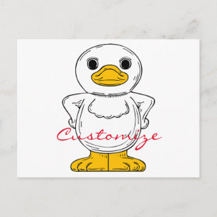 Postal Pequeño pato blanco en pie de trueno