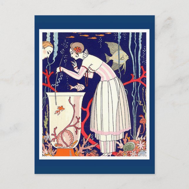 POSTAL PEQUEÑO PESCADO, MODA DE BELLEZA ART DECO (Anverso)