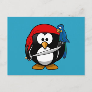Postal Pequeño pingüino pirata animado