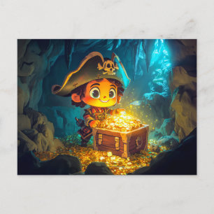 Postal Pequeño Pirata Descubre Tesoro en una Cueva