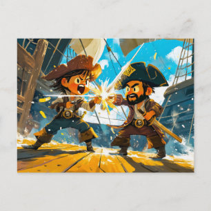 Postal Pequeño pirata luchando contra otro pirata en un b