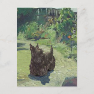Postal Pequeño Scottie en el Jardín