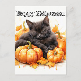 Postal Pequeño y espeluznante gatito negro de Halloween