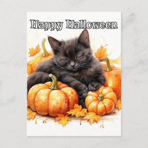 Postal Pequeño y espeluznante gatito negro de Halloween