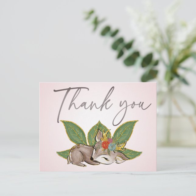 Postal Pequeño y lindo Oh venado verde Woodland Wild Frie (Anverso de pie)
