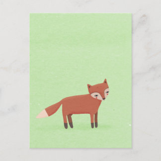 Postal pequeño zorro lindo criatura de bosque en verde