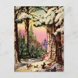 Postal Pequeños animales en la nieve