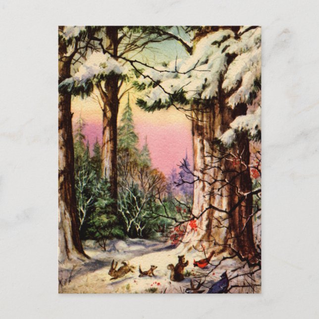 Postal Pequeños animales en la nieve (Anverso)