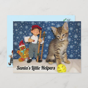 Postal Pequeños ayudantes de Santa Claus - Gato y elfo