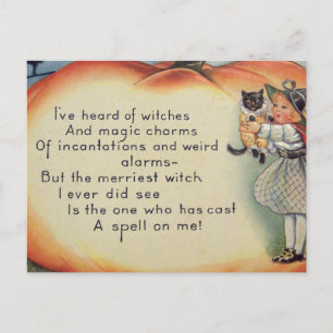 Postal Pequeños bruja y gato (tarjeta de Halloween del