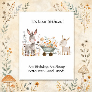 Postal Pequeños Burros Feliz Cumpleaños Negocio