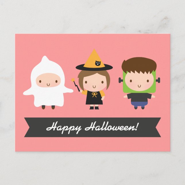Postal Pequeños chicos maltratados o trucos de Halloween (Anverso)