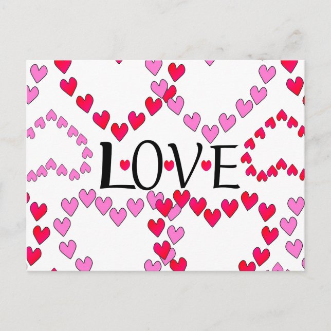 Postal Pequeños corazones Amor Rojo Rosa (Anverso)