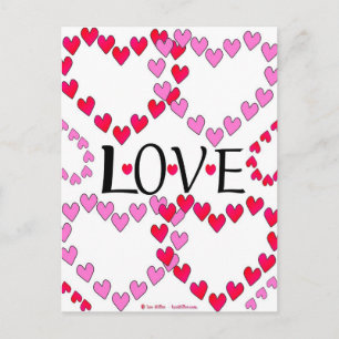 Postal Pequeños corazones Amor Rojo Rosa