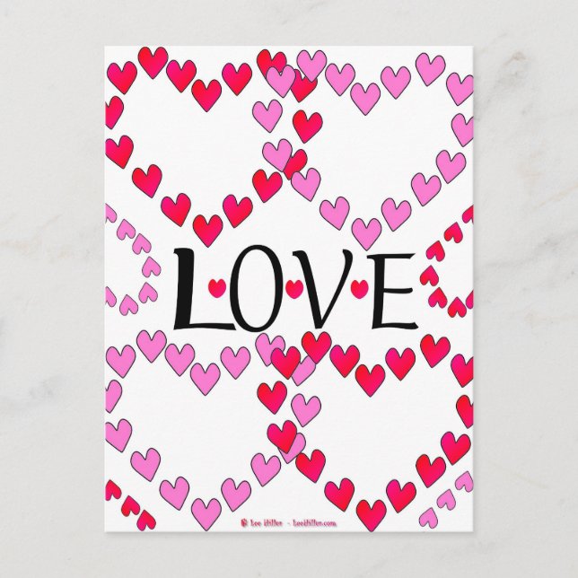 Postal Pequeños corazones Amor Rojo Rosa (Anverso)