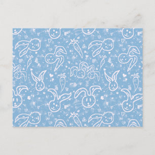 Postal Pequeños corazones y conejitos - patrón transparen