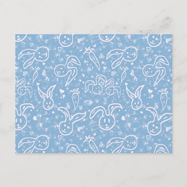 Postal Pequeños corazones y conejitos - patrón transparen (Anverso)