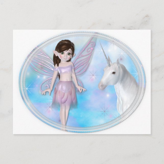 Postal Pequeños diseños de hadas con unicornio (Anverso)