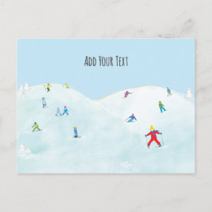 Postal Pequeños Esquiadores En Snowy Hill Personalizados