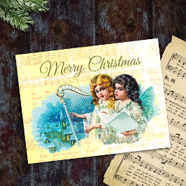 Postal Pequeños Navidades victorianos Angels canta