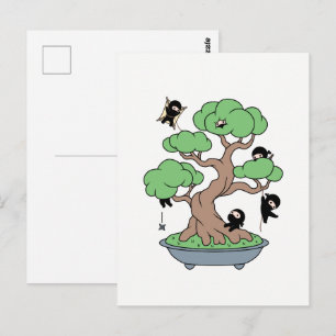 Postal Pequeños Ninjas en el árbol Bonsai
